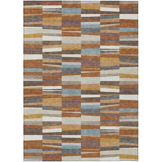 Orange And Copper Striped Washable Indoor Outdoor Area Rug Photo 4