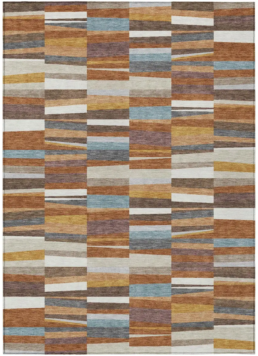 Orange And Copper Striped Washable Indoor Outdoor Area Rug Photo 4