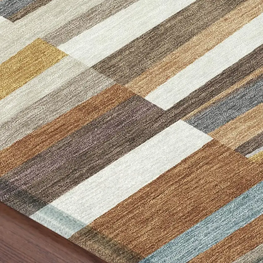 Orange And Copper Striped Washable Indoor Outdoor Area Rug Photo 3