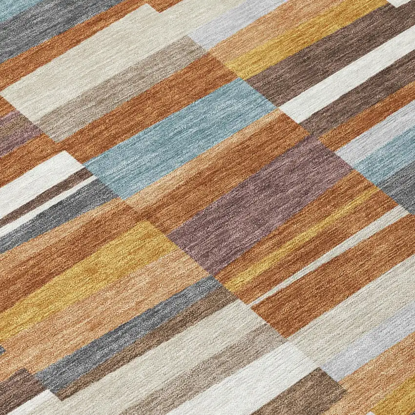 Orange And Copper Striped Washable Indoor Outdoor Area Rug Photo 5