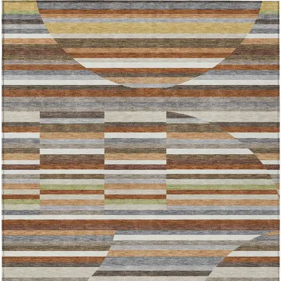 Orange And Copper Striped Washable Indoor Outdoor Area Rug Photo 3
