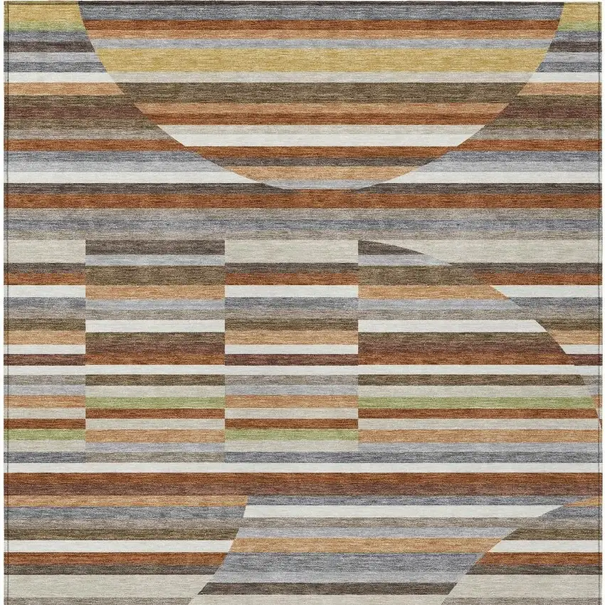 Orange And Copper Striped Washable Indoor Outdoor Area Rug Photo 3
