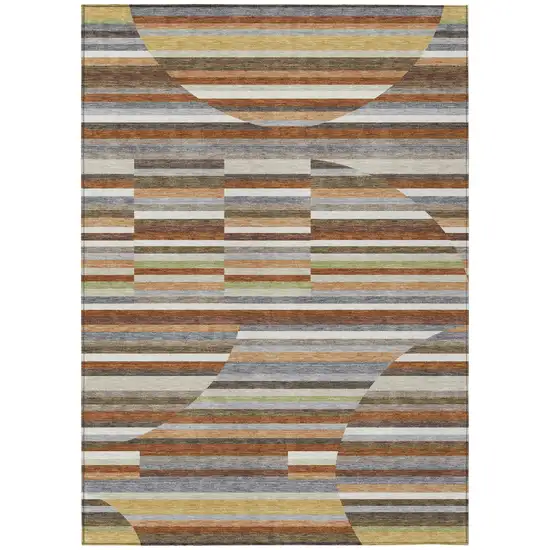 Orange And Copper Striped Washable Indoor Outdoor Area Rug Photo 1