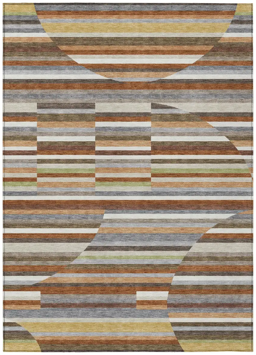 Orange And Copper Striped Washable Indoor Outdoor Area Rug Photo 1