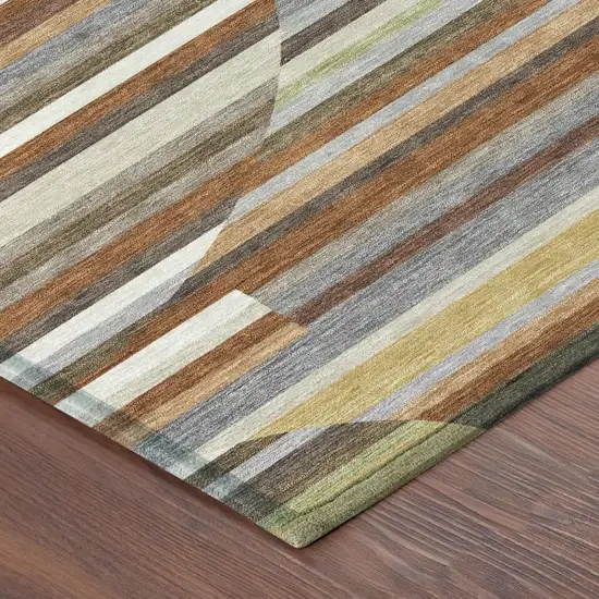 Orange And Copper Striped Washable Indoor Outdoor Area Rug Photo 4