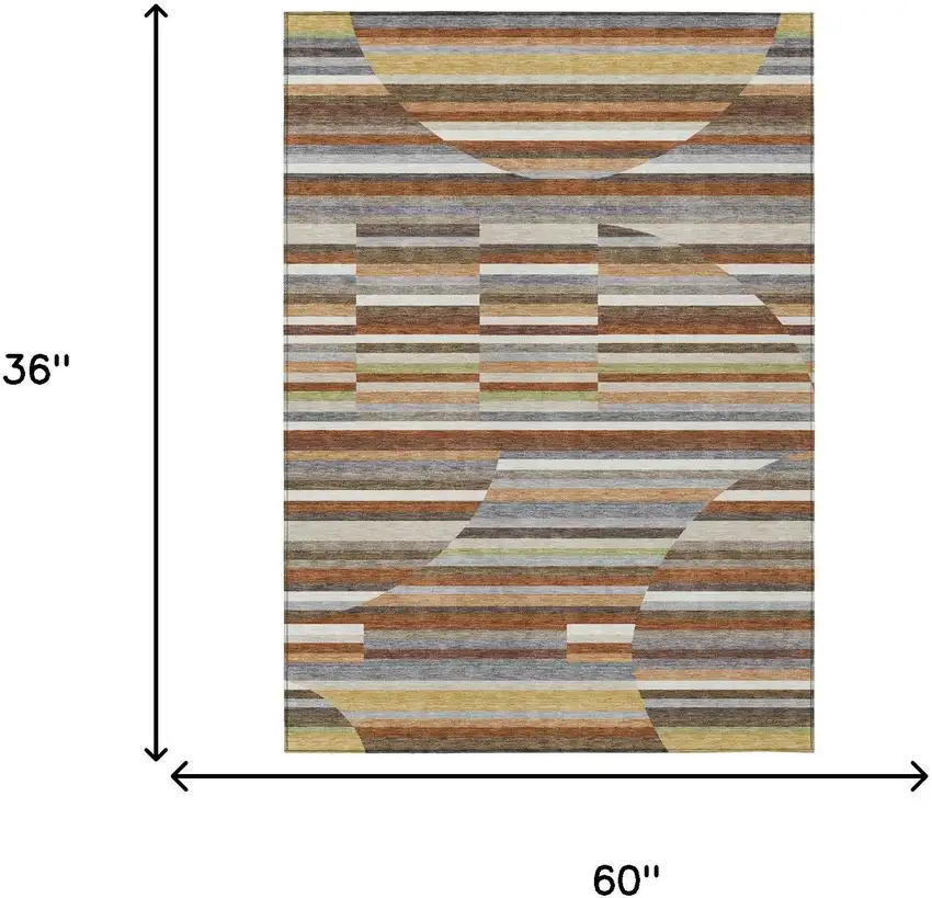 Orange And Copper Striped Washable Indoor Outdoor Area Rug Photo 6