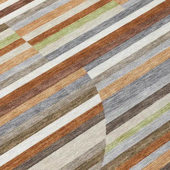 Orange And Copper Striped Washable Indoor Outdoor Area Rug Photo 5
