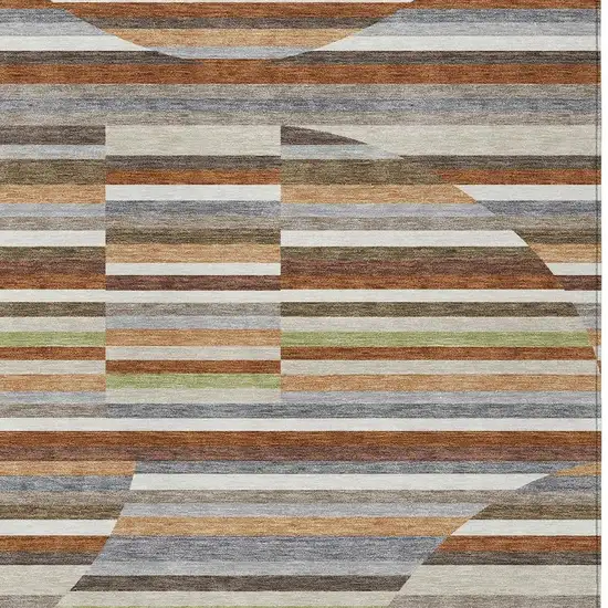 Orange And Copper Striped Washable Indoor Outdoor Area Rug Photo 2