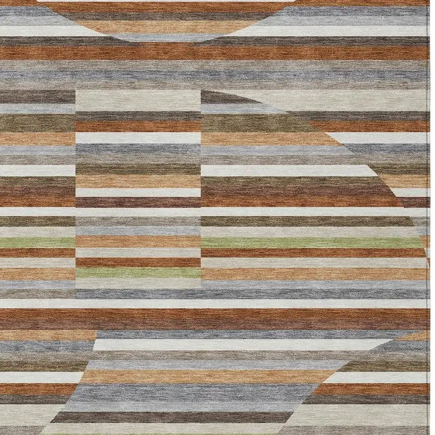 Orange And Copper Striped Washable Indoor Outdoor Area Rug Photo 2