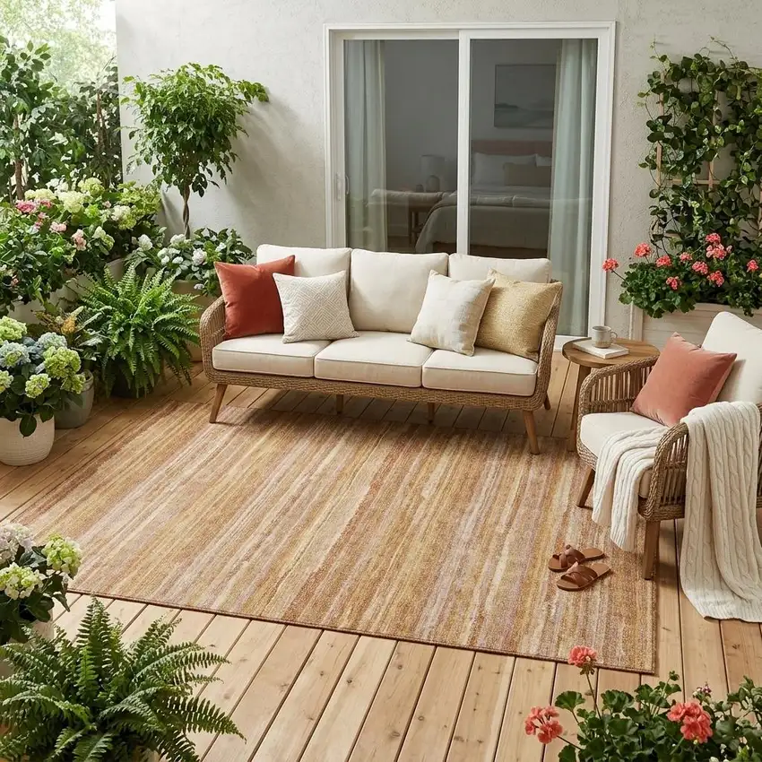 Orange And Copper Striped Washable Indoor Outdoor Area Rug Photo 1