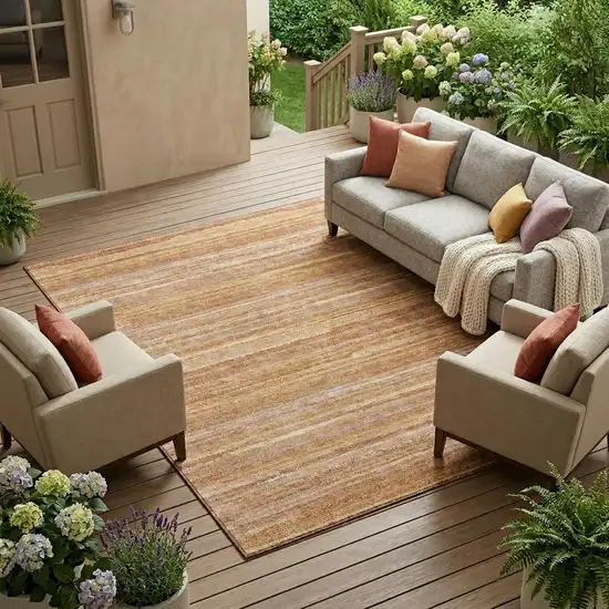 Orange And Copper Striped Washable Indoor Outdoor Area Rug Photo 1