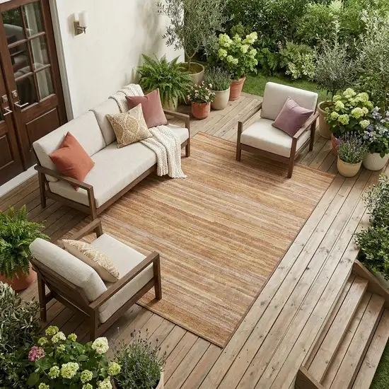 Orange And Copper Striped Washable Indoor Outdoor Area Rug Photo 1