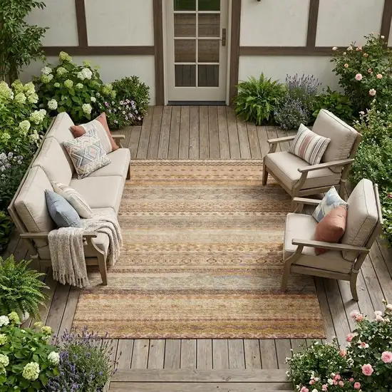 Orange And Copper Striped Washable Indoor Outdoor Area Rug Photo 1