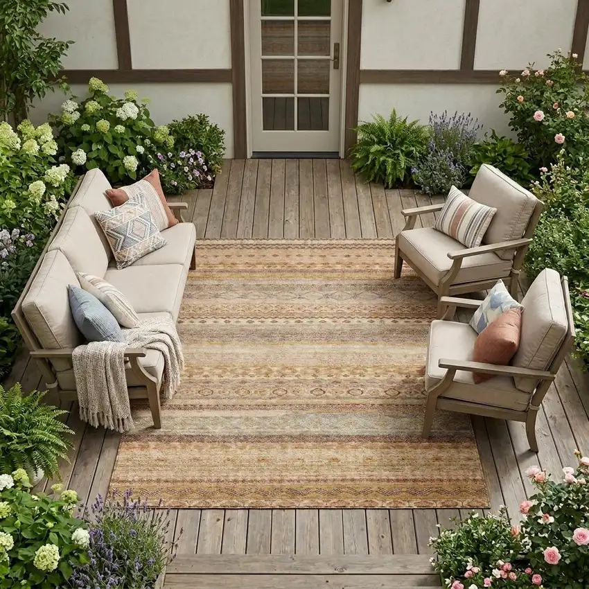 Orange And Copper Striped Washable Indoor Outdoor Area Rug Photo 1