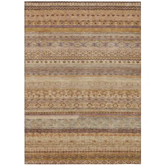 Orange And Copper Striped Washable Indoor Outdoor Area Rug Photo 2
