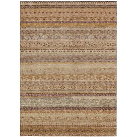 Orange And Copper Striped Washable Indoor Outdoor Area Rug Photo 4