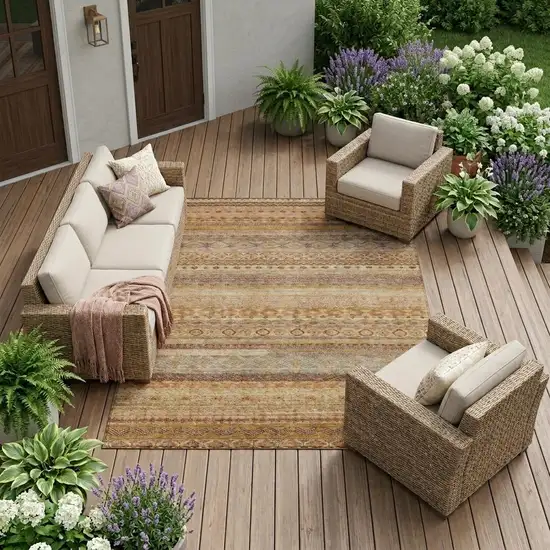 Orange And Copper Striped Washable Indoor Outdoor Area Rug Photo 1