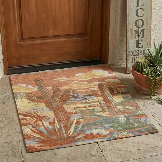 Orange And Copper Trees Washable Indoor Outdoor Area Rug Photo 1