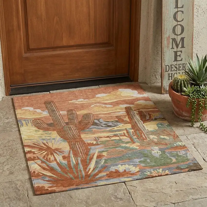 Orange And Copper Trees Washable Indoor Outdoor Area Rug Photo 1