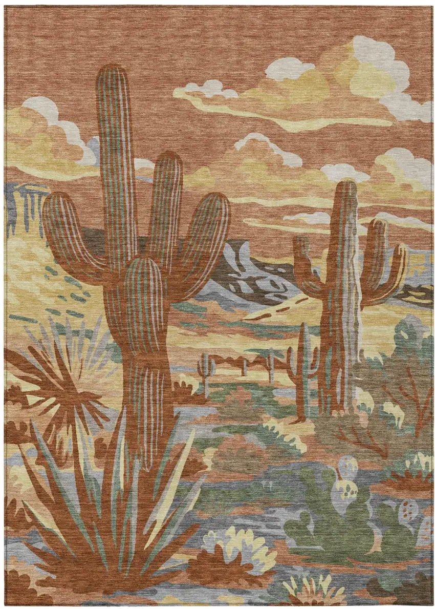 Orange And Copper Trees Washable Indoor Outdoor Area Rug Photo 2