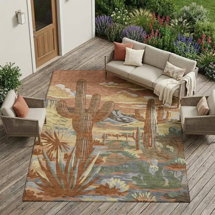 Orange And Copper Trees Washable Indoor Outdoor Area Rug Photo 1