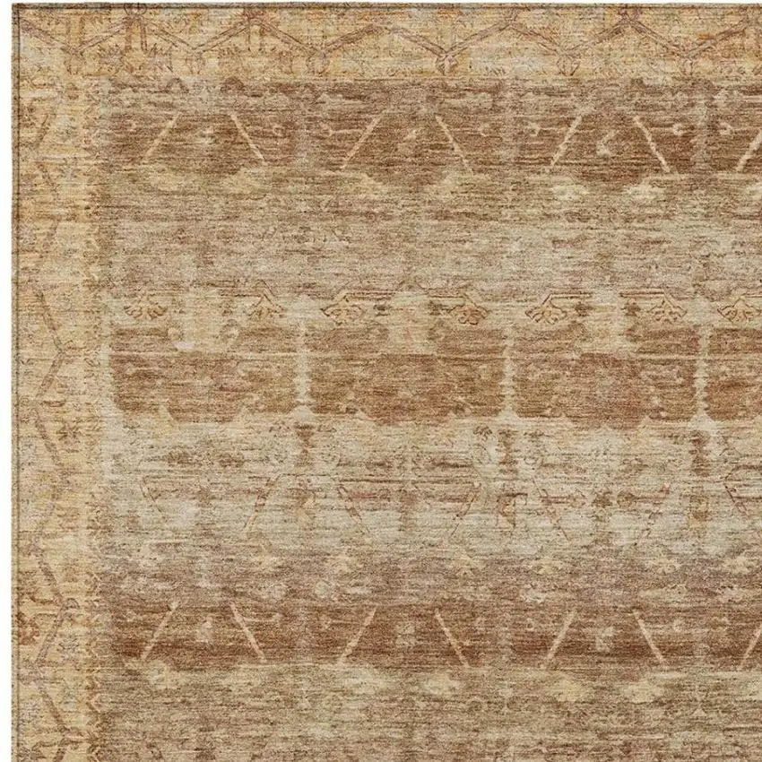 Orange And Copper Tribal Washable Indoor Outdoor Area Rug Photo 3