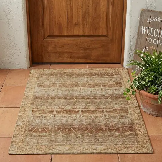 Orange And Copper Tribal Washable Indoor Outdoor Area Rug Photo 1