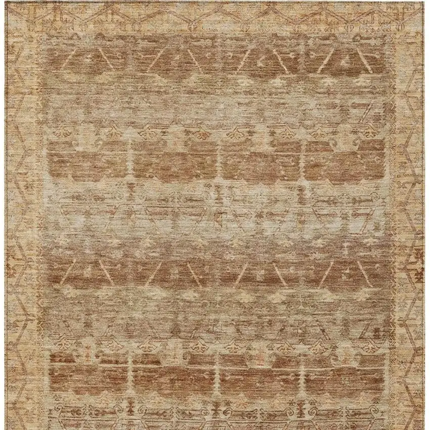 Orange And Copper Tribal Washable Indoor Outdoor Area Rug Photo 4