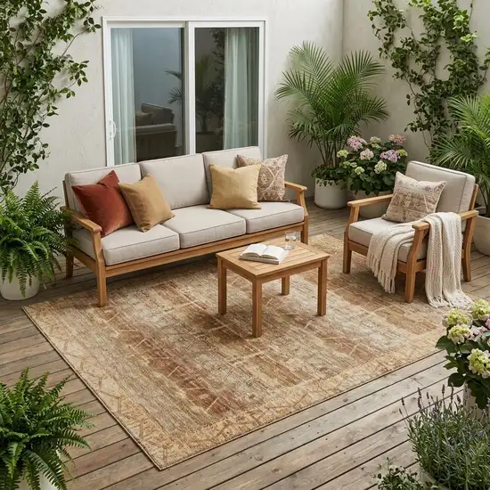 Orange And Copper Tribal Washable Indoor Outdoor Area Rug Photo 1