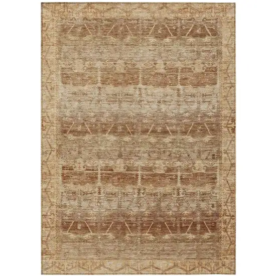 Orange And Copper Tribal Washable Indoor Outdoor Area Rug Photo 2