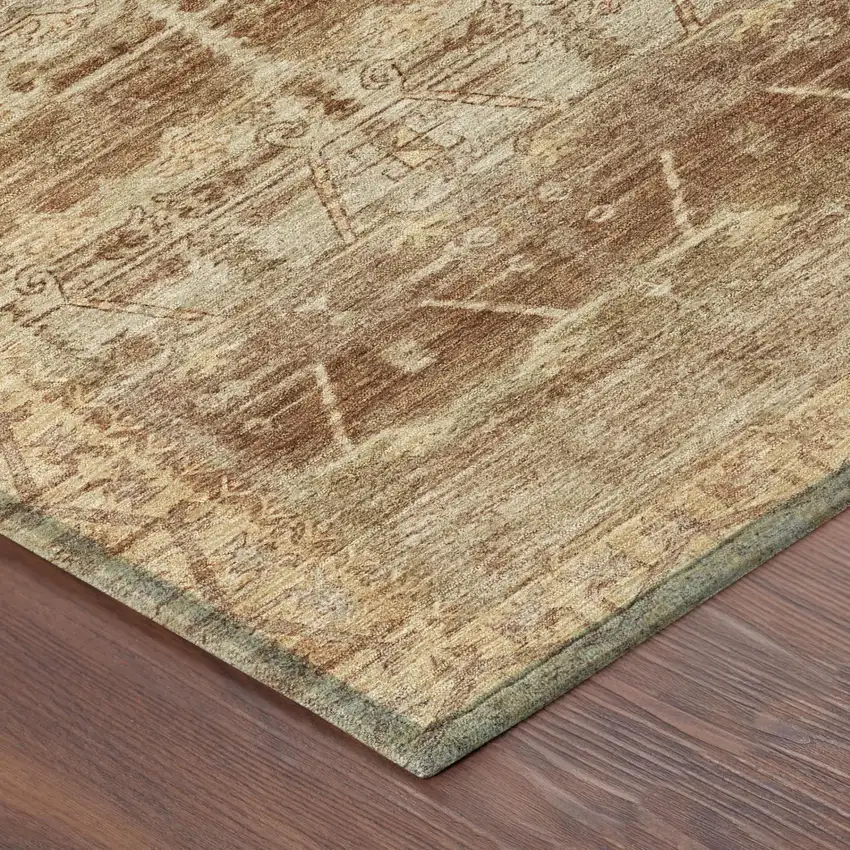 Orange And Copper Tribal Washable Indoor Outdoor Area Rug Photo 5
