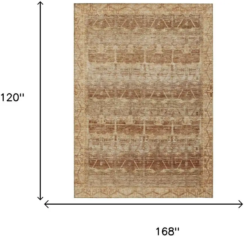 Orange And Copper Tribal Washable Indoor Outdoor Area Rug Photo 7