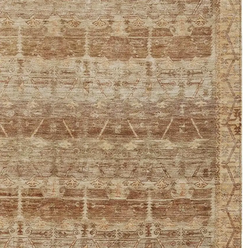Orange And Copper Tribal Washable Indoor Outdoor Area Rug Photo 3