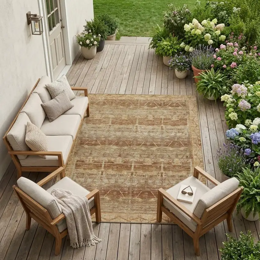 Orange And Copper Tribal Washable Indoor Outdoor Area Rug Photo 1