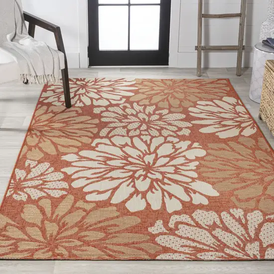Orange And Cream Floral Indoor Outdoor Area Rug Photo 7