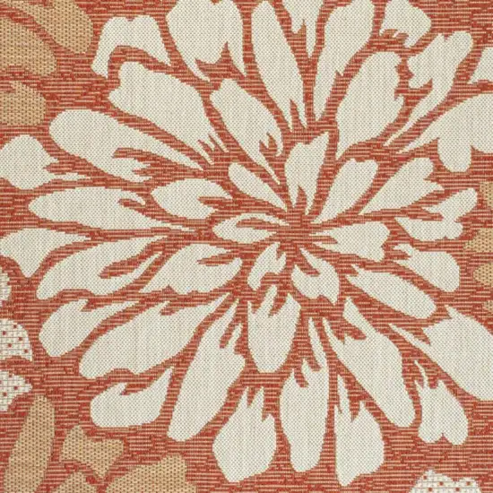 Orange And Cream Floral Indoor Outdoor Area Rug Photo 2