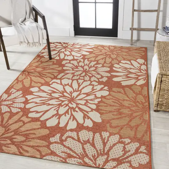 Orange And Cream Floral Indoor Outdoor Area Rug Photo 5