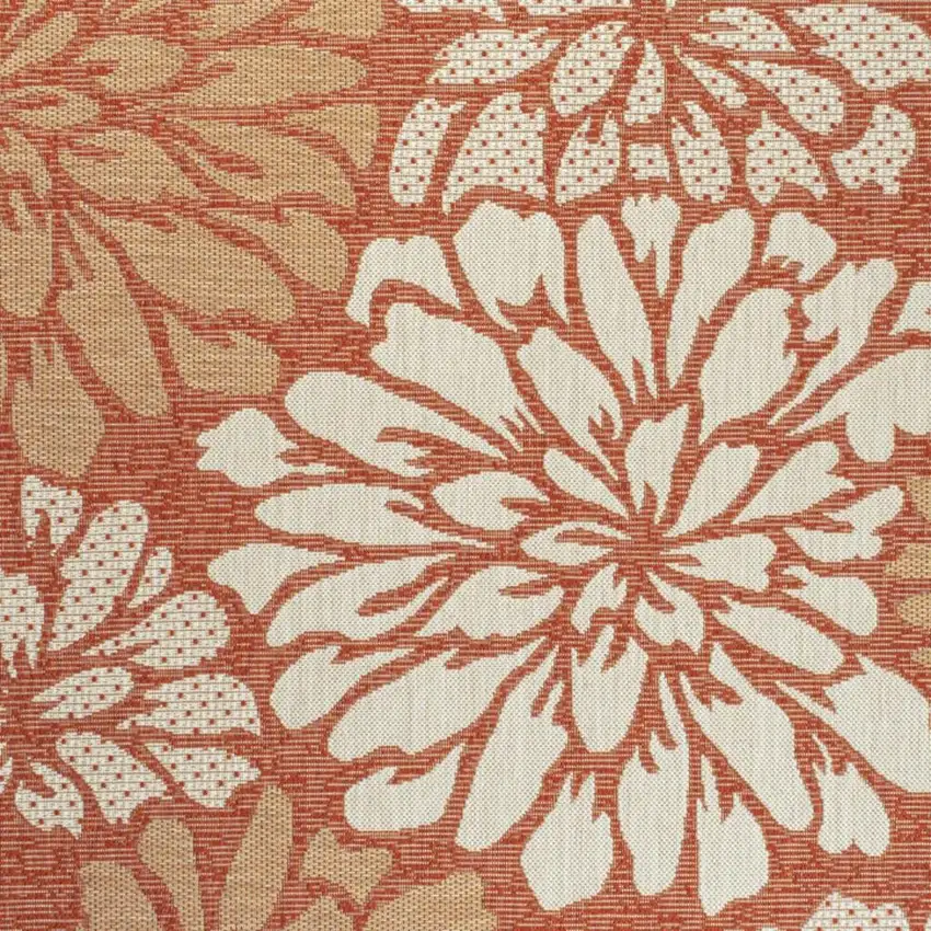 Orange And Cream Floral Indoor Outdoor Area Rug Photo 2