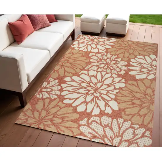 Orange And Cream Floral Indoor Outdoor Area Rug Photo 1