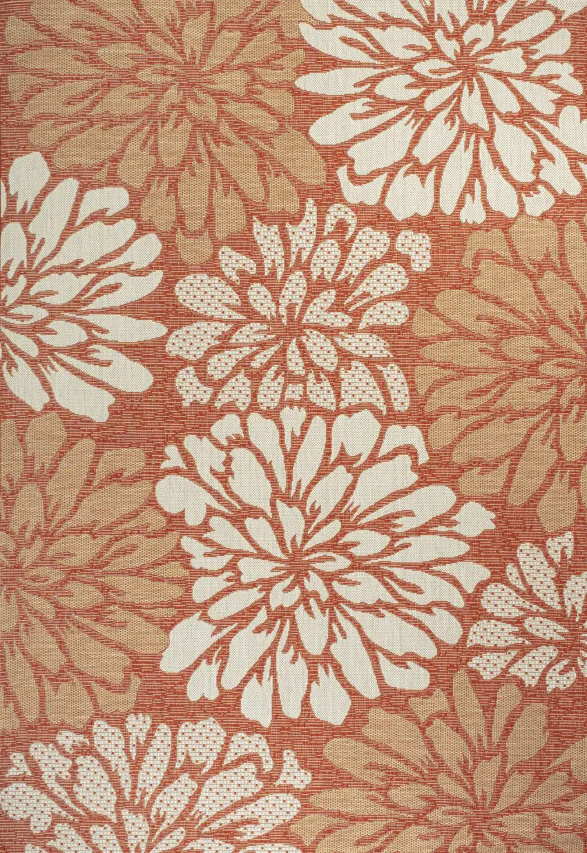 Orange And Cream Floral Indoor Outdoor Area Rug Photo 3