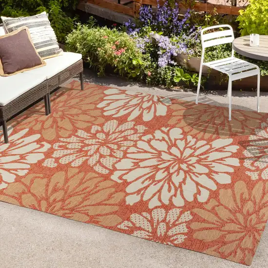 Orange And Cream Floral Indoor Outdoor Area Rug Photo 9