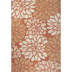 Photo of Orange And Cream Floral Indoor Outdoor Area Rug