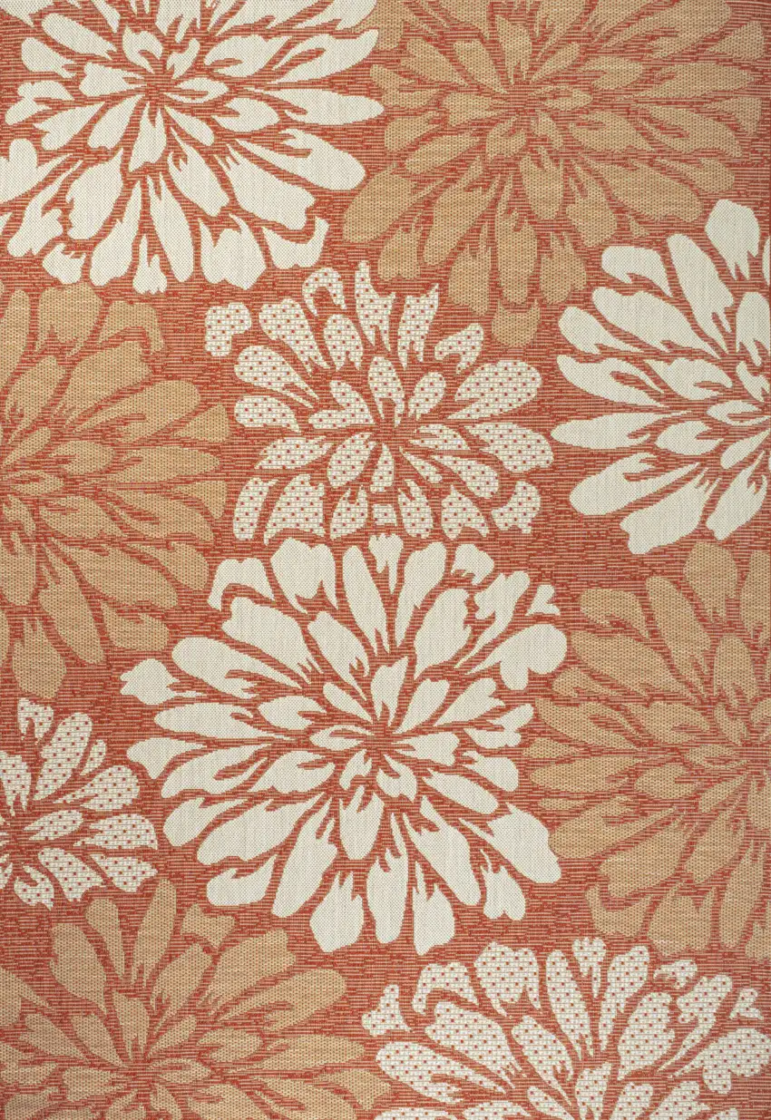 Orange And Cream Floral Indoor Outdoor Area Rug Photo 1
