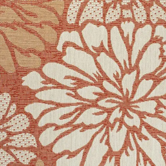 Orange And Cream Floral Indoor Outdoor Area Rug Photo 2
