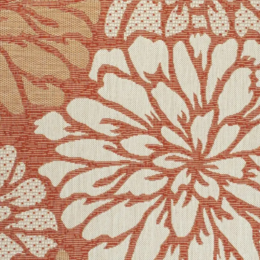 Orange And Cream Floral Indoor Outdoor Area Rug Photo 2
