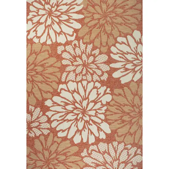 Orange And Cream Floral Indoor Outdoor Area Rug Photo 1