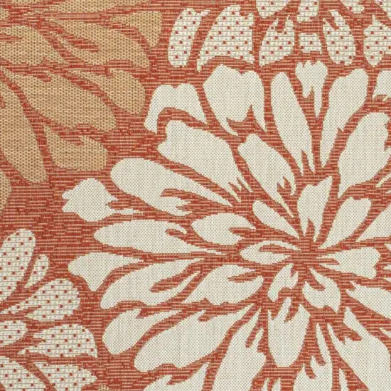 Orange And Cream Floral Indoor Outdoor Area Rug Photo 2