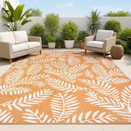 Orange And Cream Floral Indoor Outdoor Area Rug Photo 4