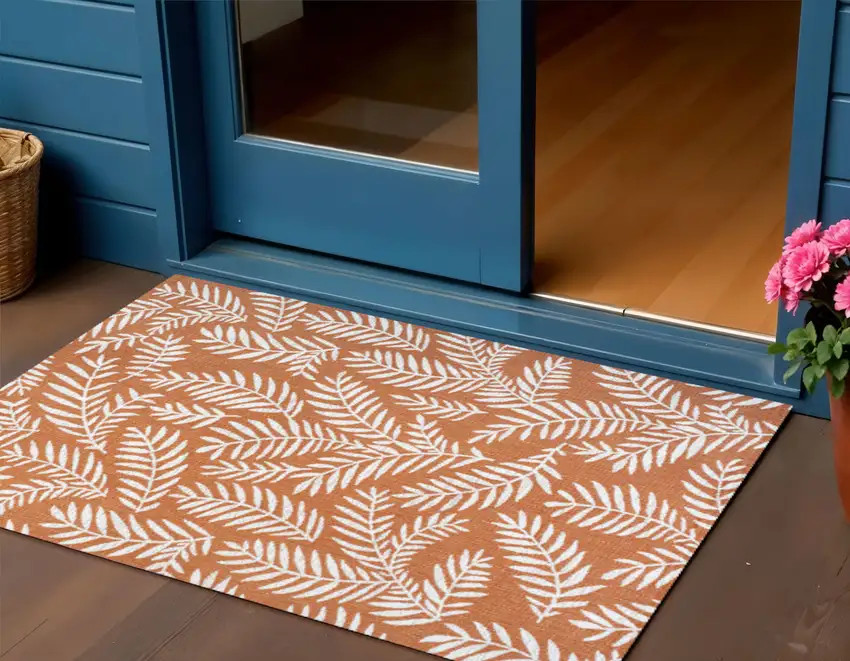 Orange And Cream Floral Indoor Outdoor Area Rug Photo 1