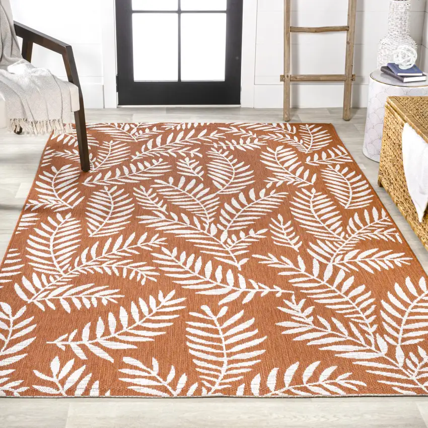 Orange And Cream Floral Indoor Outdoor Area Rug Photo 7
